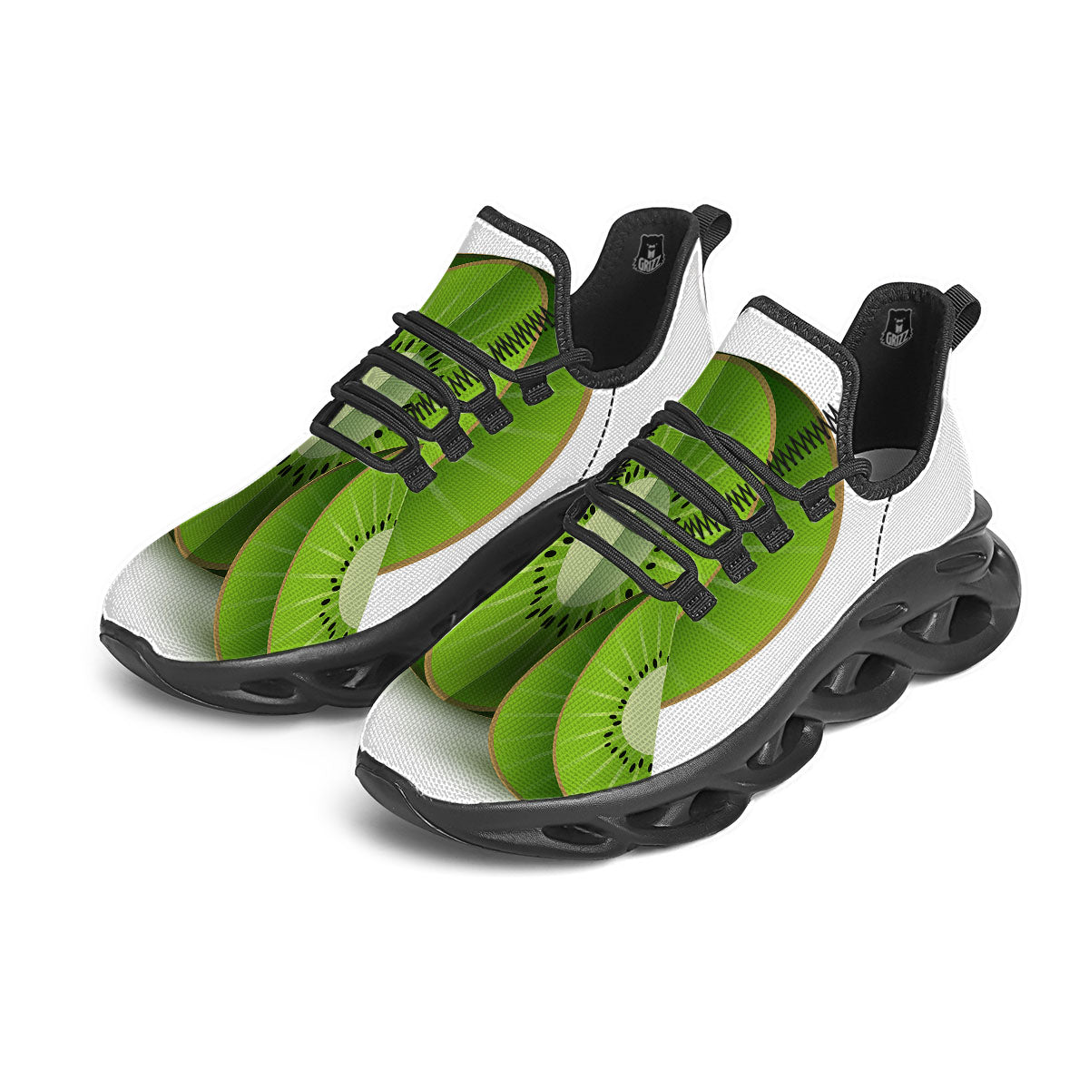 3D Kiwi Print Black Running Shoes-grizzshop