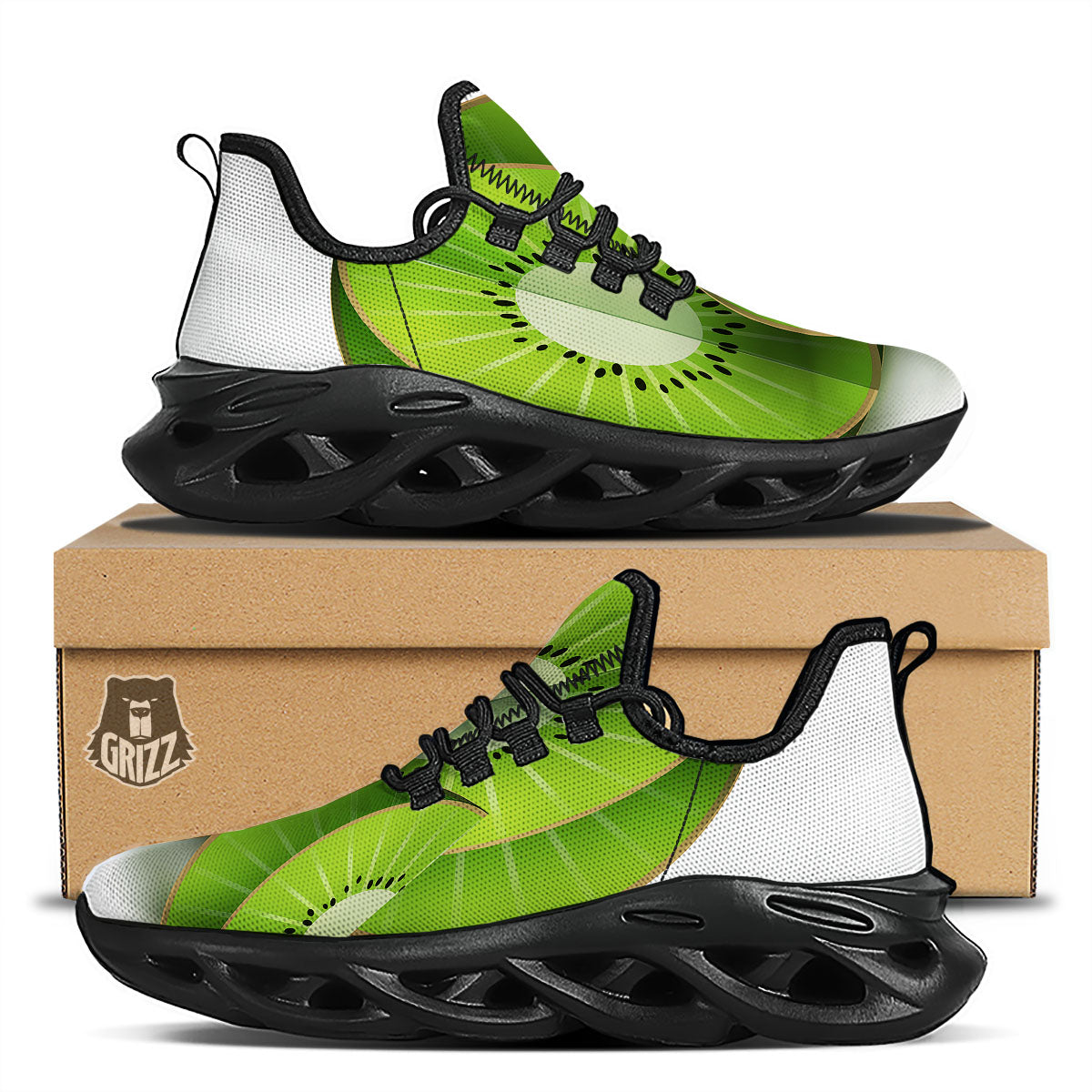 3D Kiwi Print Black Running Shoes-grizzshop