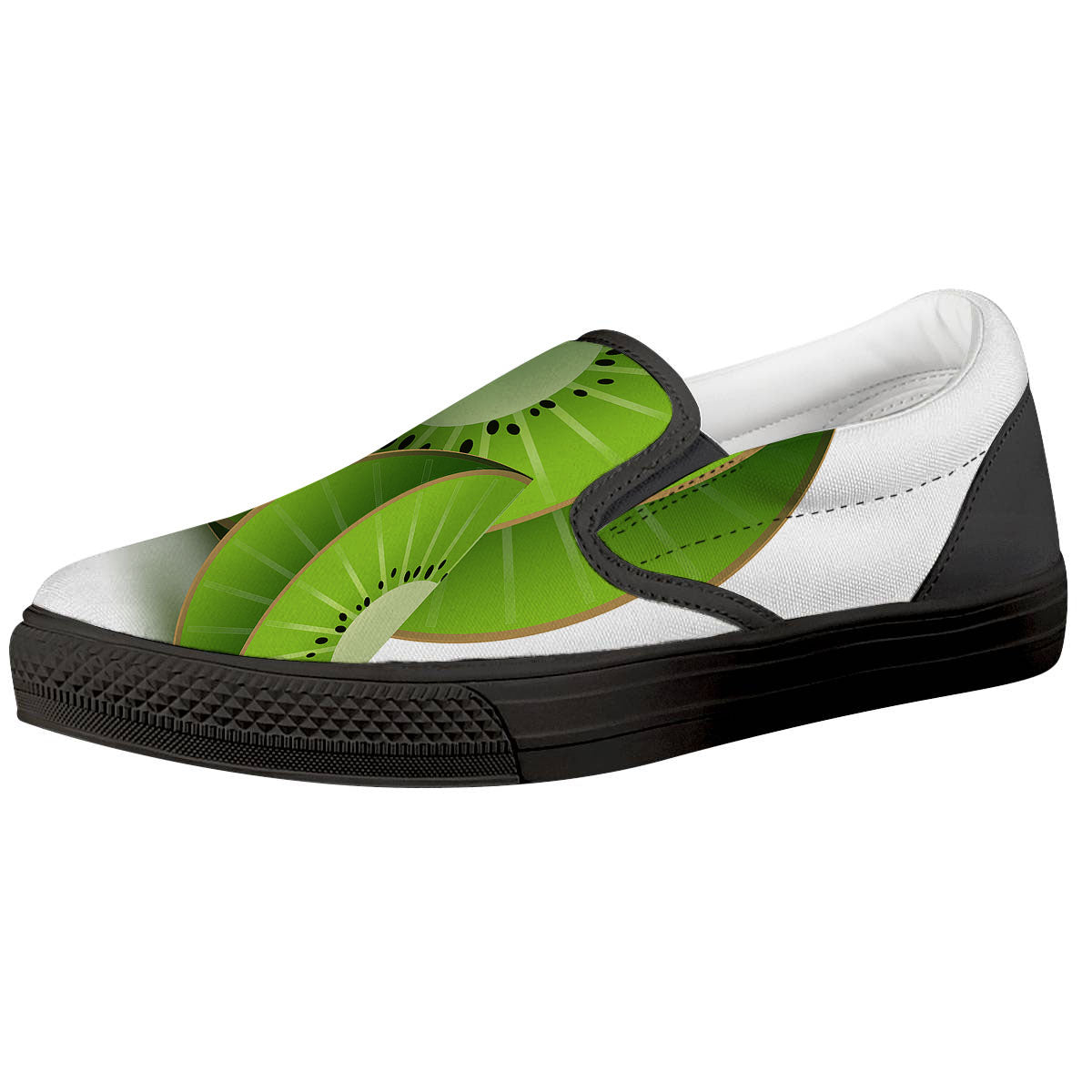 3D Kiwi Print Black Slip On Shoes-grizzshop