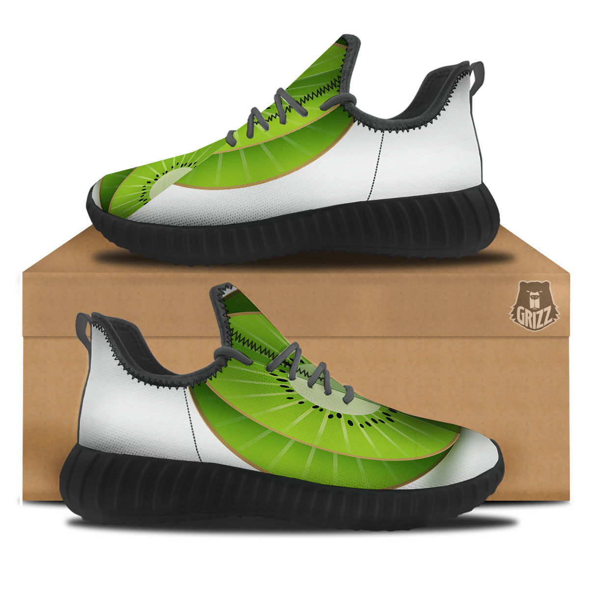 3D Kiwi Print Black Walking Shoes-grizzshop