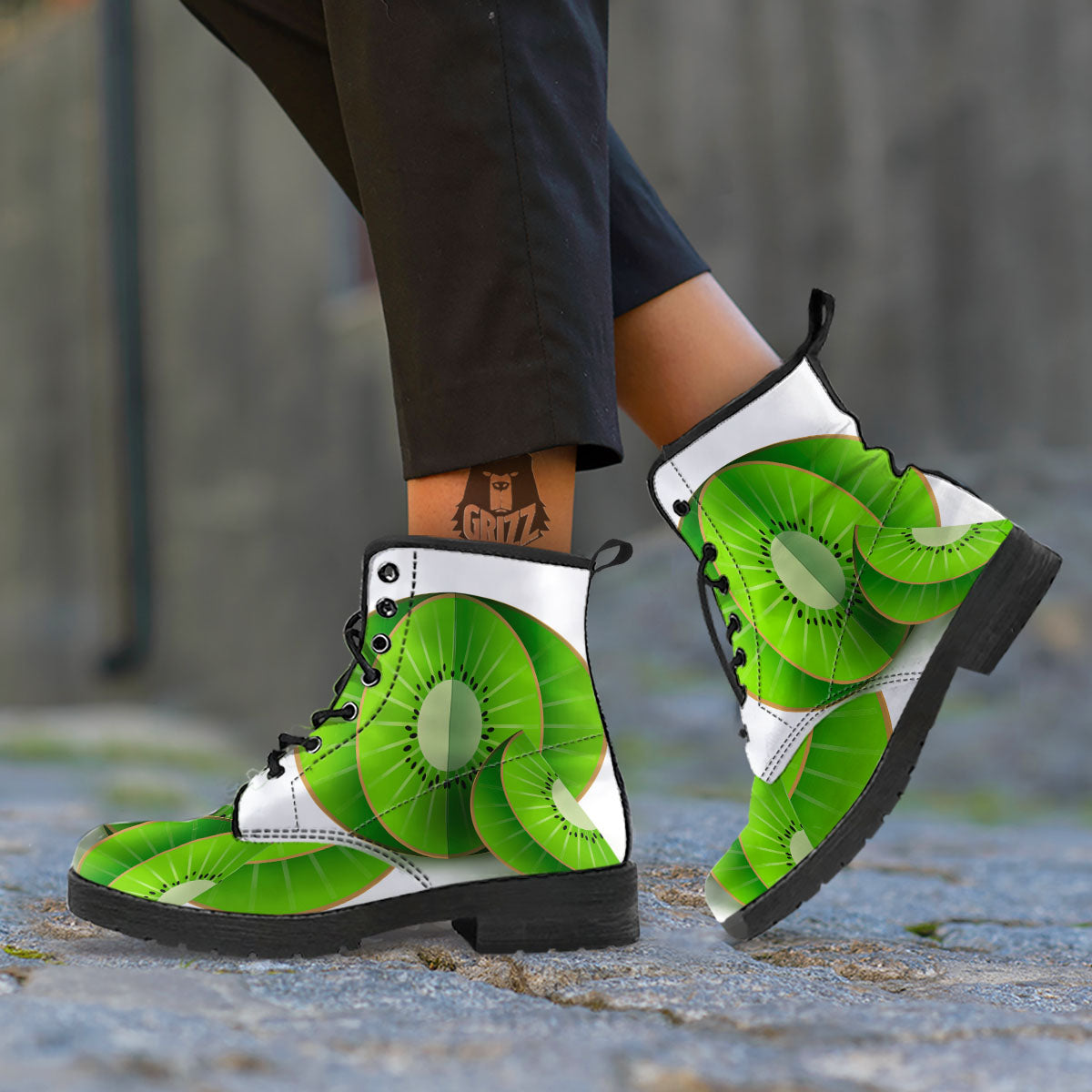 3D Kiwi Print Leather Boots-grizzshop