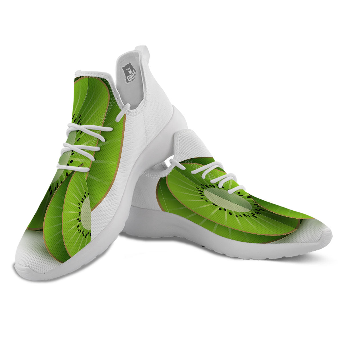 3D Kiwi Print White Athletic Shoes-grizzshop