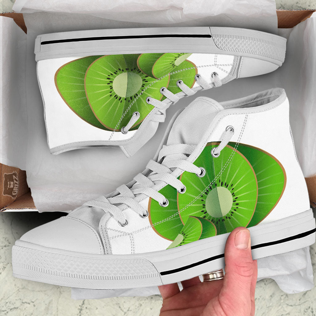 3D Kiwi Print White High Top Shoes-grizzshop