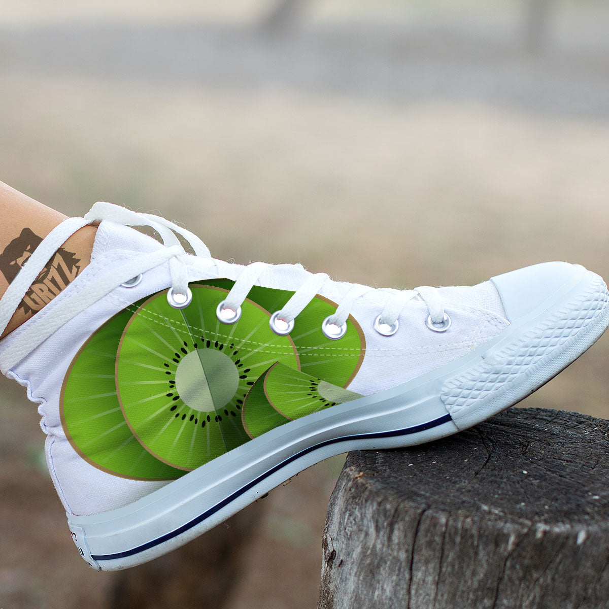 3D Kiwi Print White High Top Shoes-grizzshop
