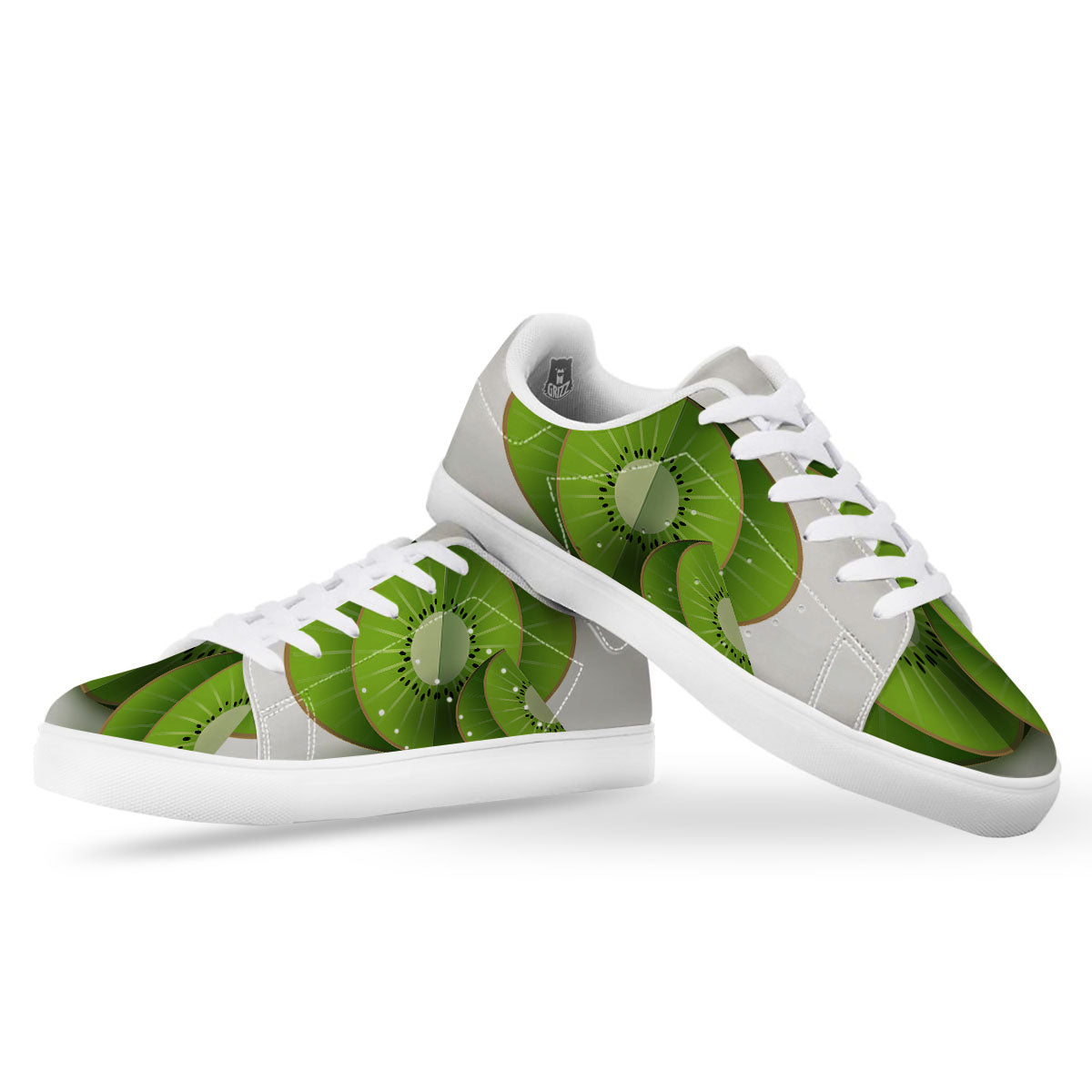 3D Kiwi Print White Low Top Sneakers-grizzshop