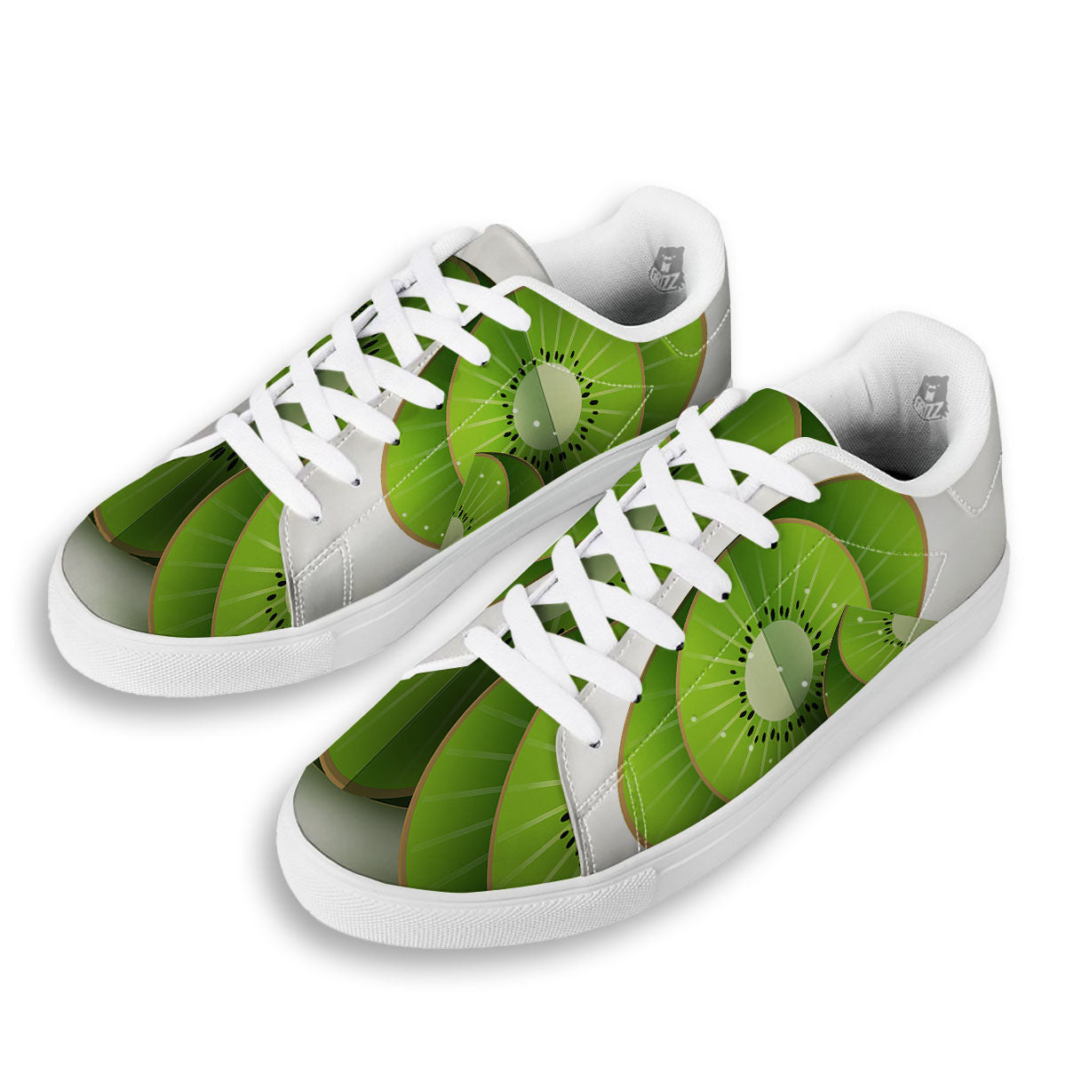 3D Kiwi Print White Low Top Sneakers-grizzshop