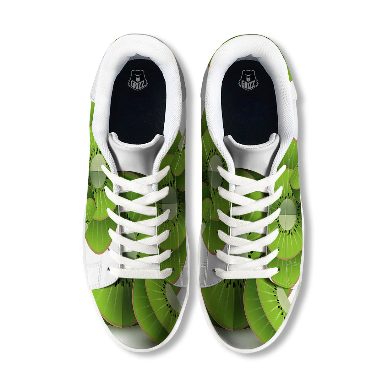 3D Kiwi Print White Low Top Sneakers-grizzshop