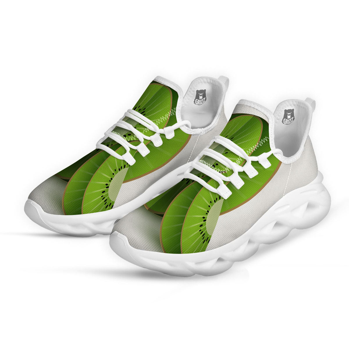 3D Kiwi Print White Running Shoes-grizzshop