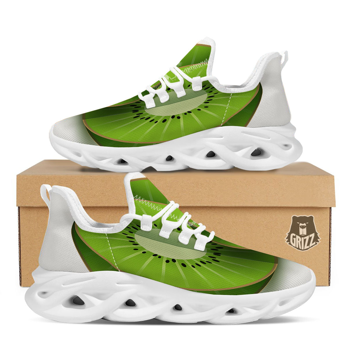 3D Kiwi Print White Running Shoes-grizzshop