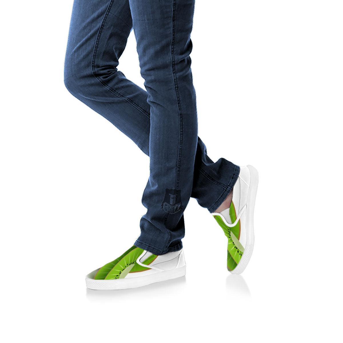3D Kiwi Print White Slip On Shoes-grizzshop