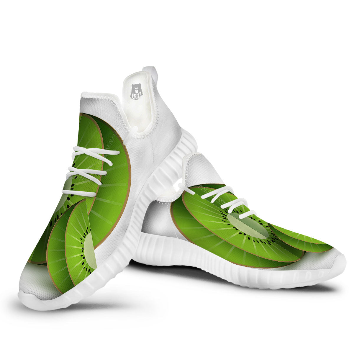 3D Kiwi Print White Walking Shoes-grizzshop
