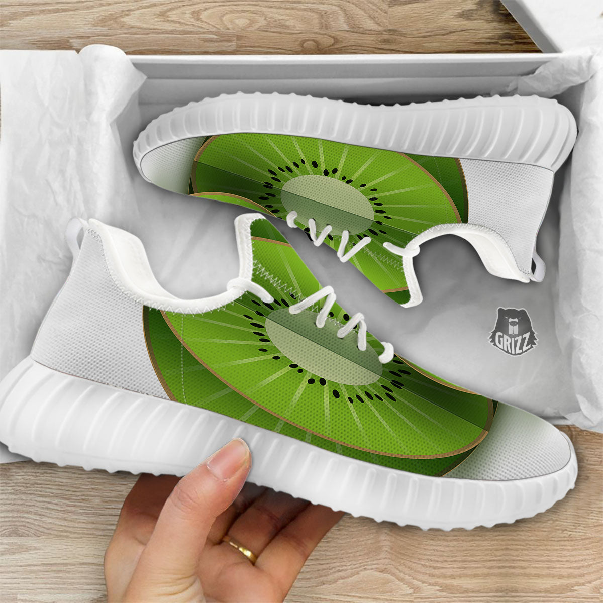 3D Kiwi Print White Walking Shoes-grizzshop