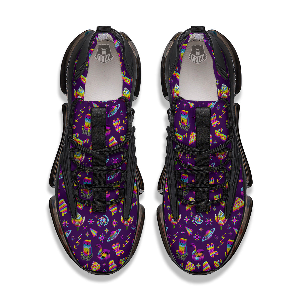 3D Pixel Cartoon Print Pattern Black Gym Shoes-grizzshop