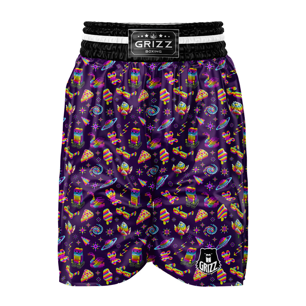 3D Pixel Cartoon Print Pattern Boxing Shorts-grizzshop