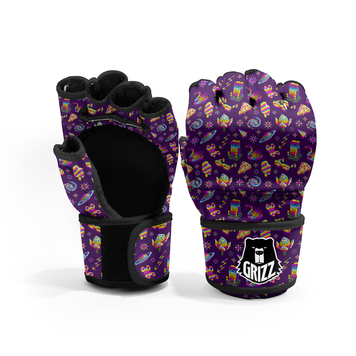 3D Pixel Cartoon Print Pattern MMA Gloves-grizzshop