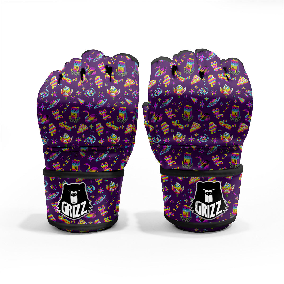 3D Pixel Cartoon Print Pattern MMA Gloves-grizzshop