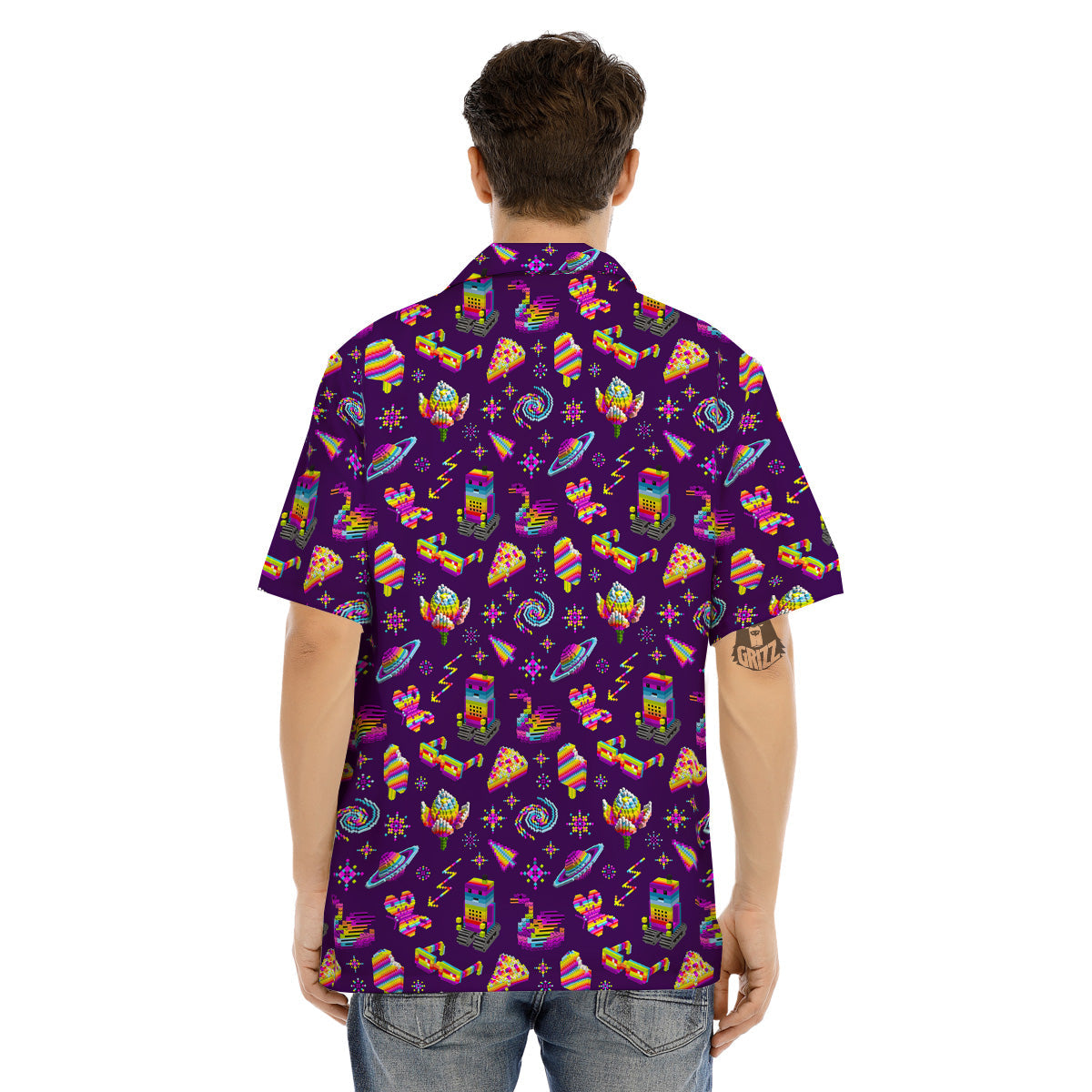 3D Pixel Cartoon Print Pattern Men's Hawaiian Shirt-grizzshop