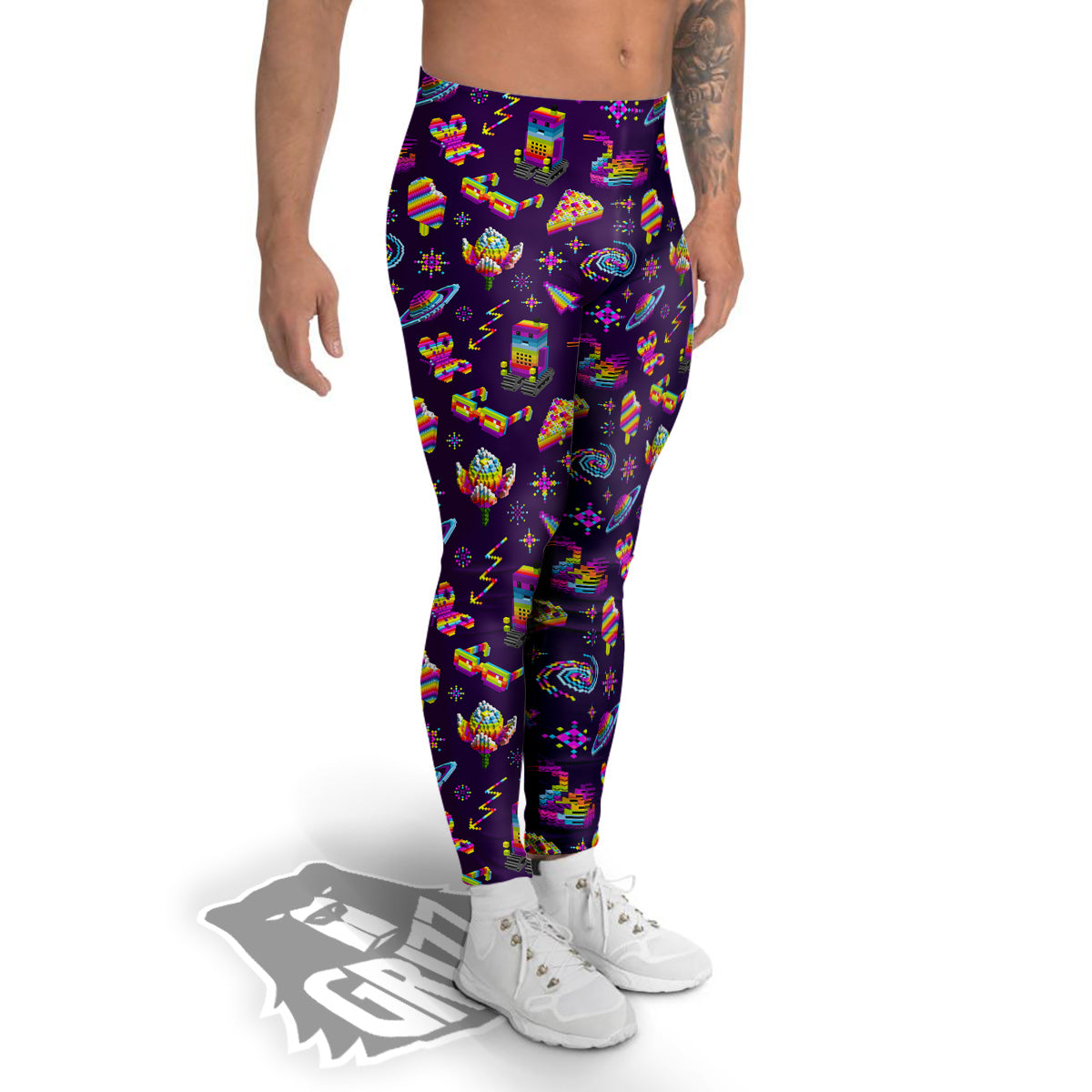 3D Pixel Cartoon Print Pattern Men's Leggings-grizzshop