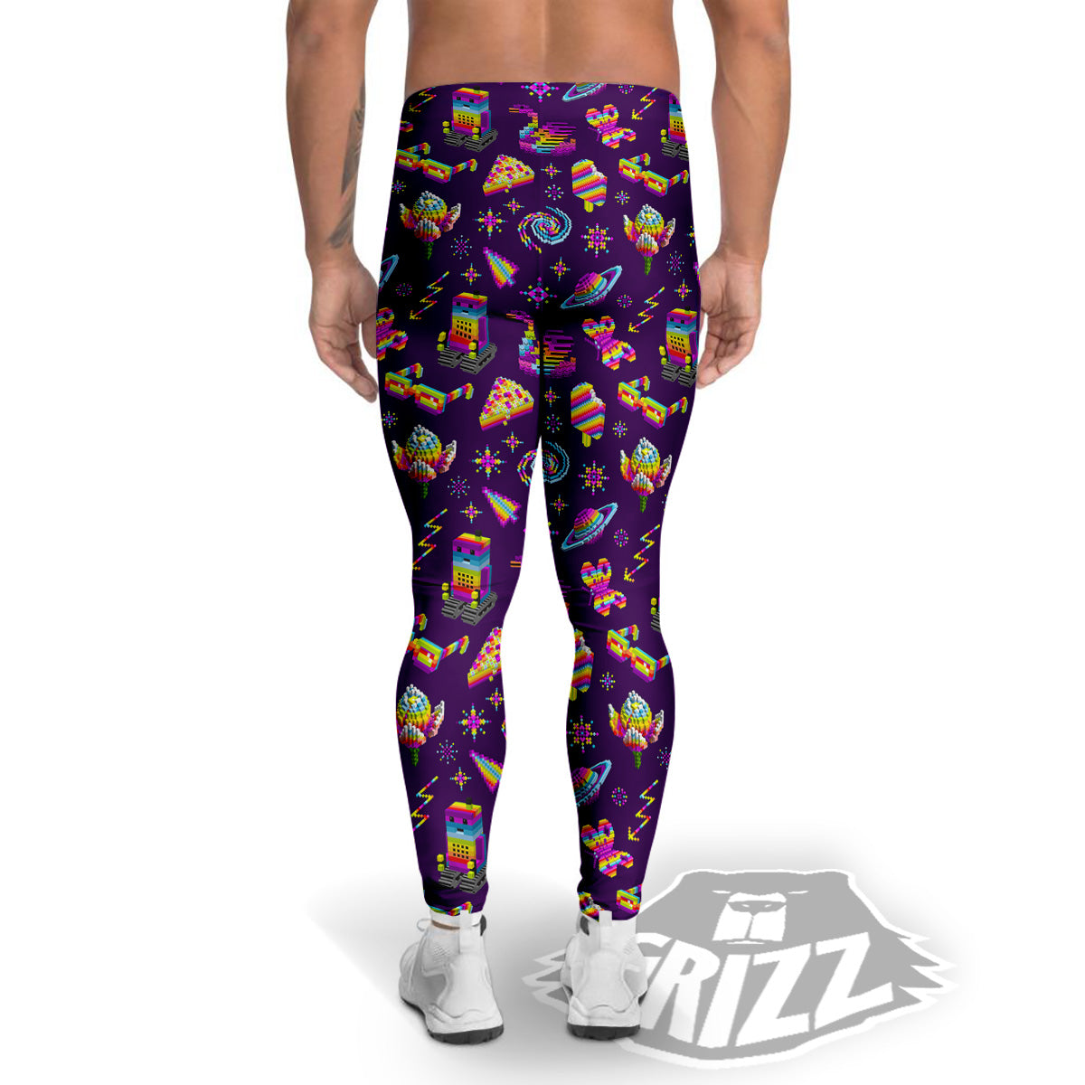 3D Pixel Cartoon Print Pattern Men's Leggings-grizzshop