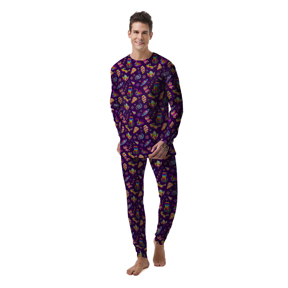 3D Pixel Cartoon Print Pattern Men's Pajamas-grizzshop