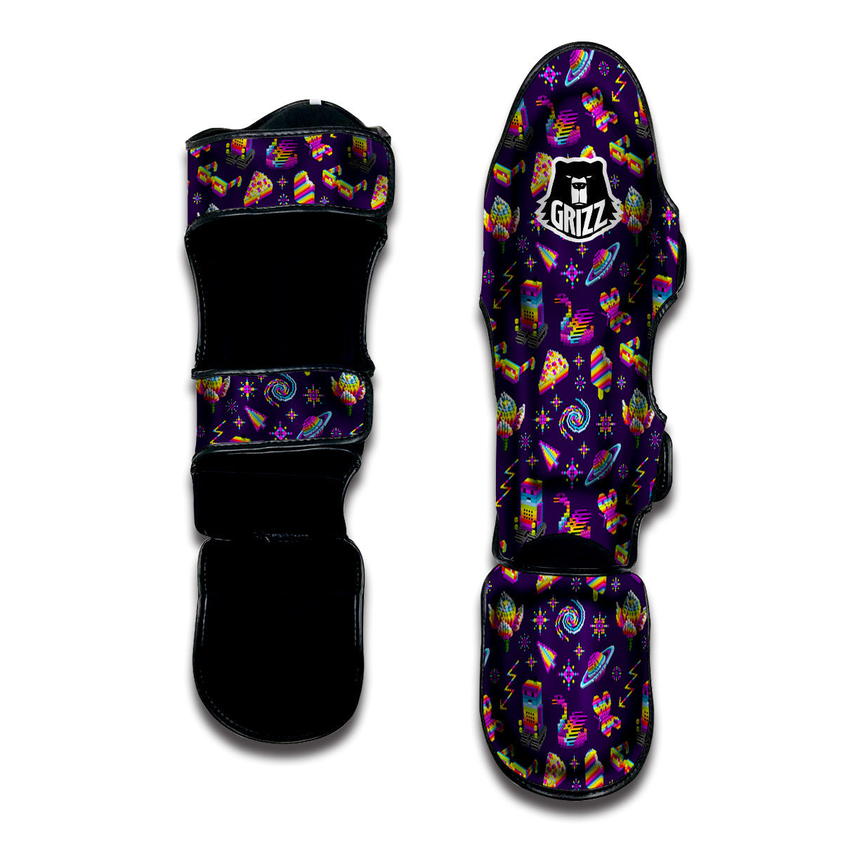 3D Pixel Cartoon Print Pattern Muay Thai Shin Guards-grizzshop
