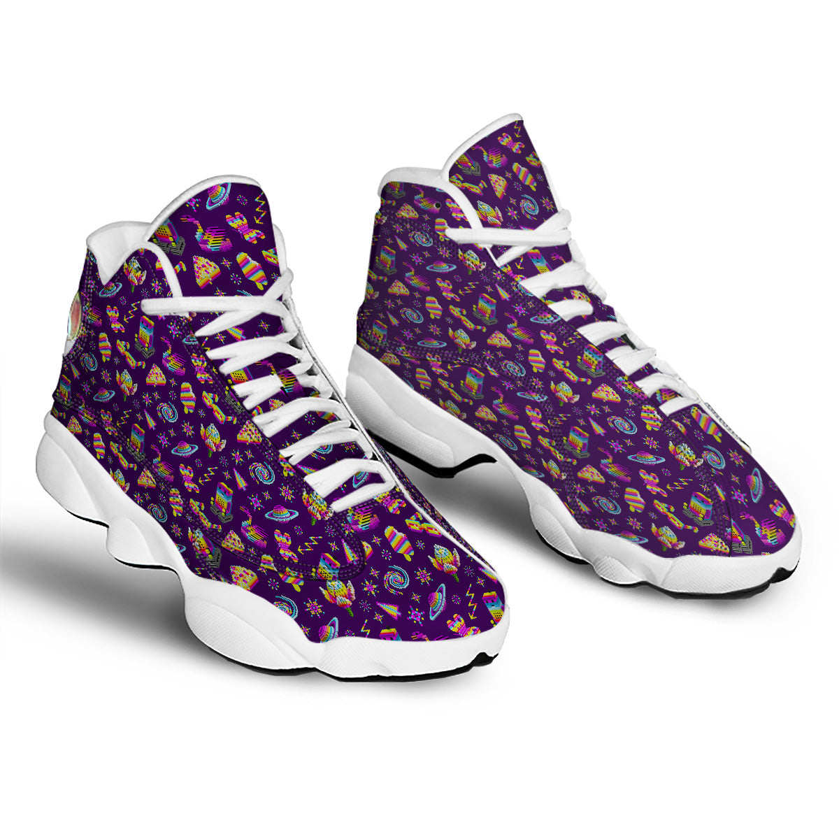 3D Pixel Cartoon Print Pattern White Basketball Shoes-grizzshop