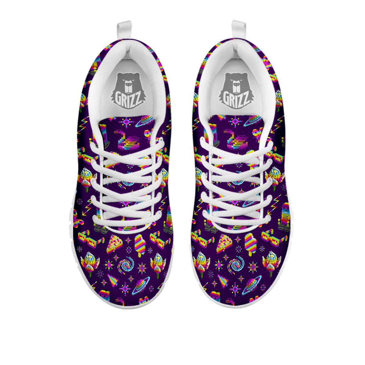 3D Pixel Cartoon Print Pattern White Sneaker-grizzshop