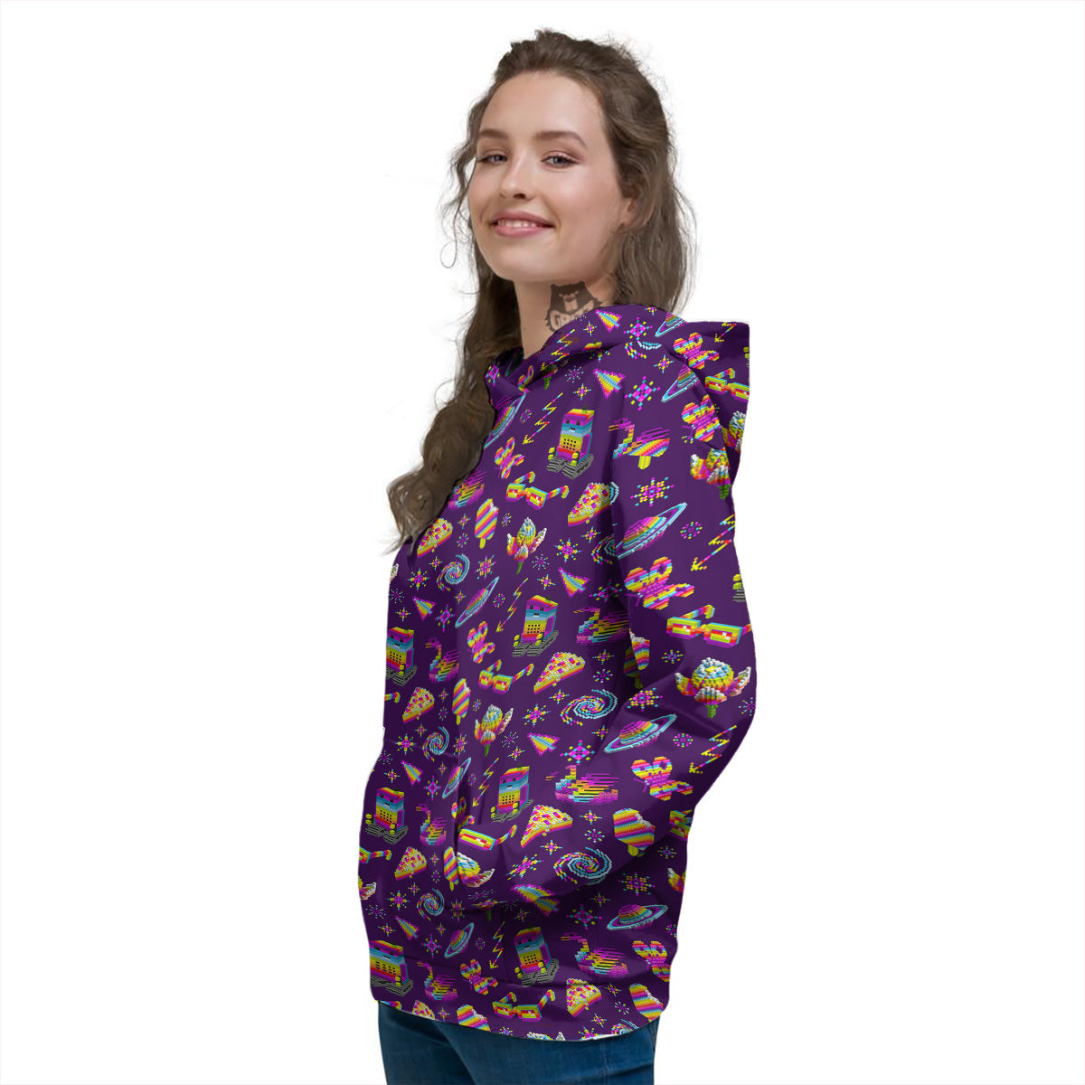 3D Pixel Cartoon Print Pattern Women's Hoodie-grizzshop