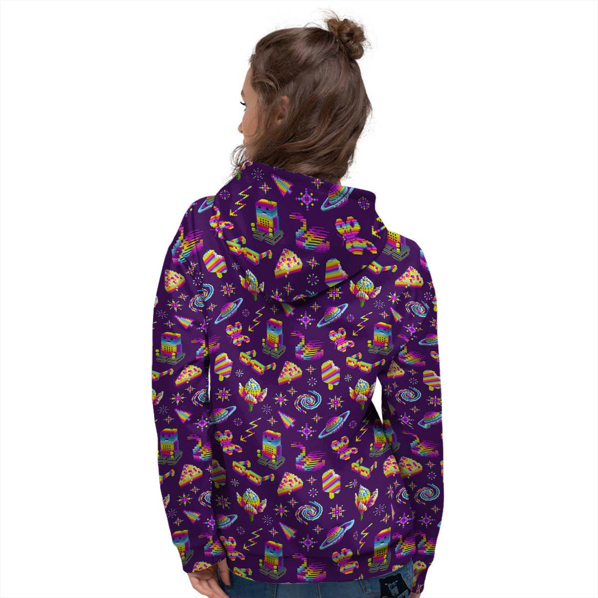 3D Pixel Cartoon Print Pattern Women's Hoodie-grizzshop