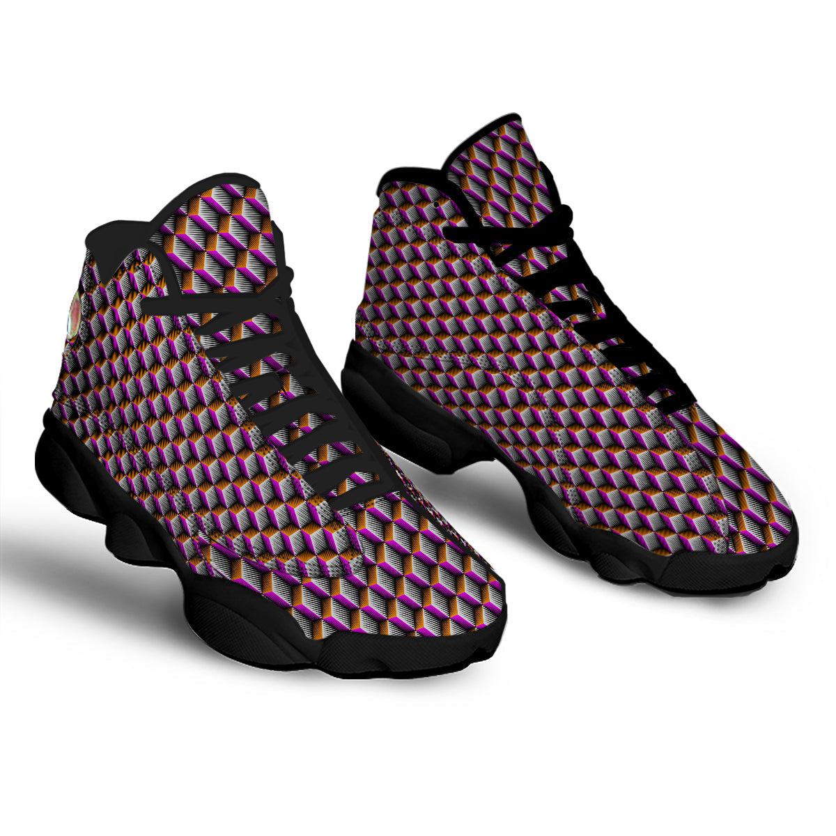 3D Rhombus Print Pattern Black Basketball Shoes-grizzshop