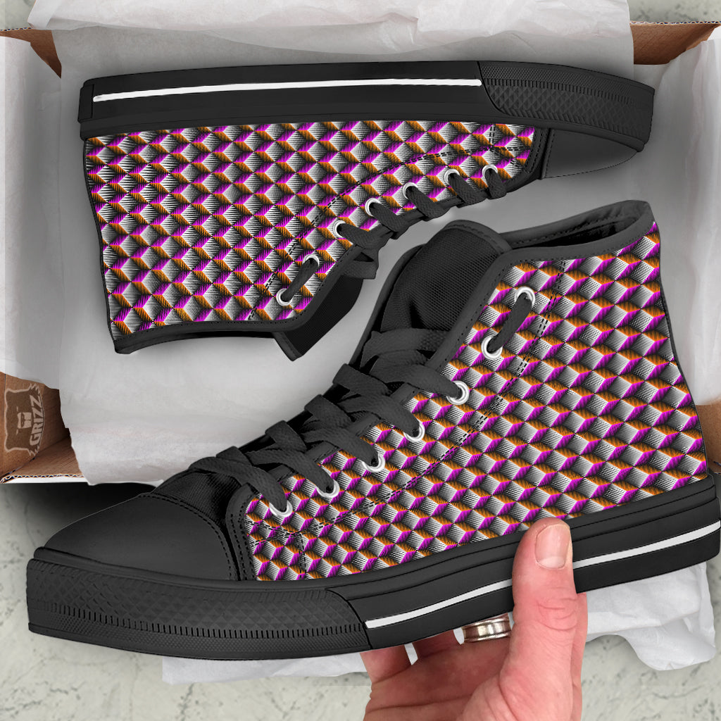 3D Rhombus Print Pattern Black High Top Shoes-grizzshop