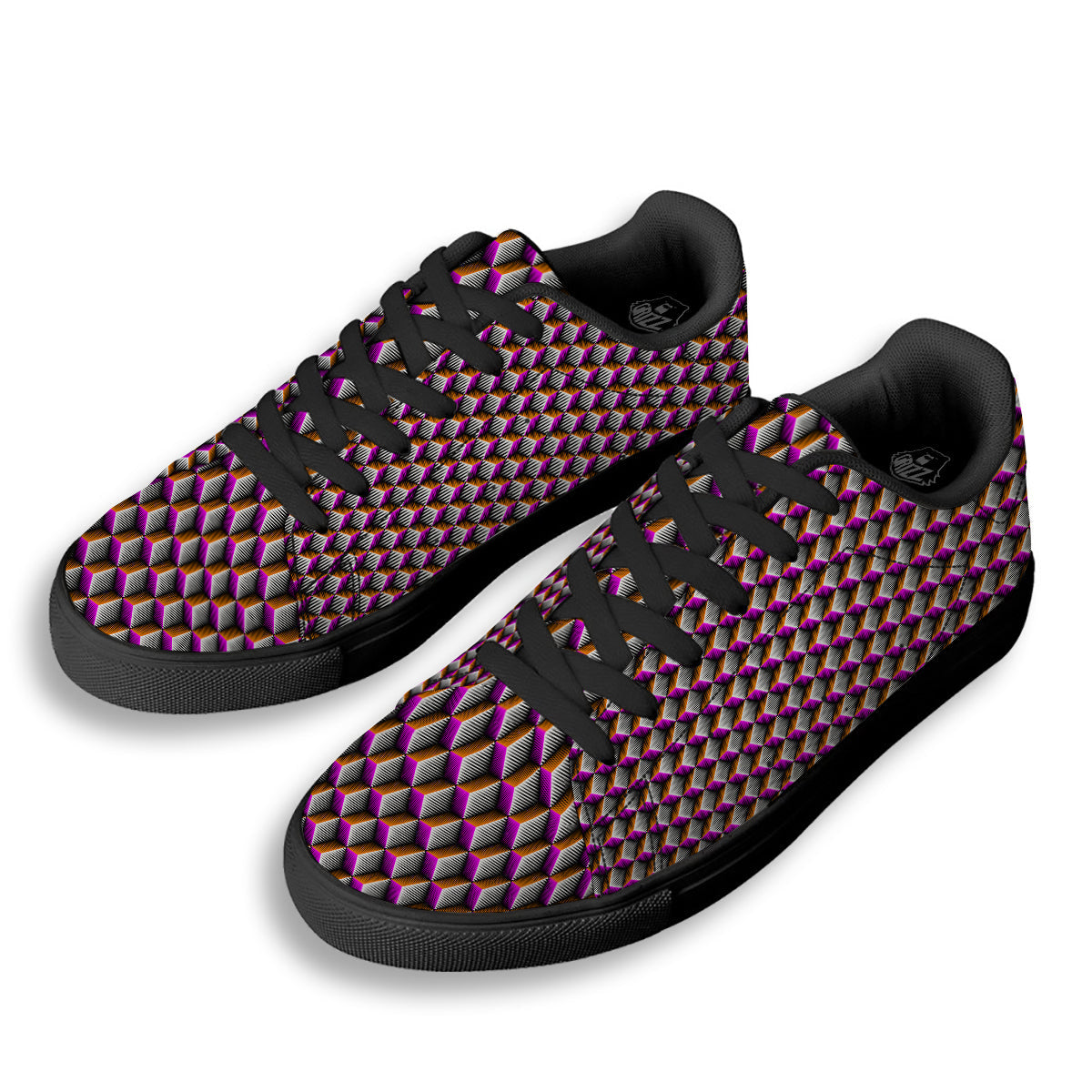 3D Rhombus Print Pattern Black Low Top Sneakers-grizzshop