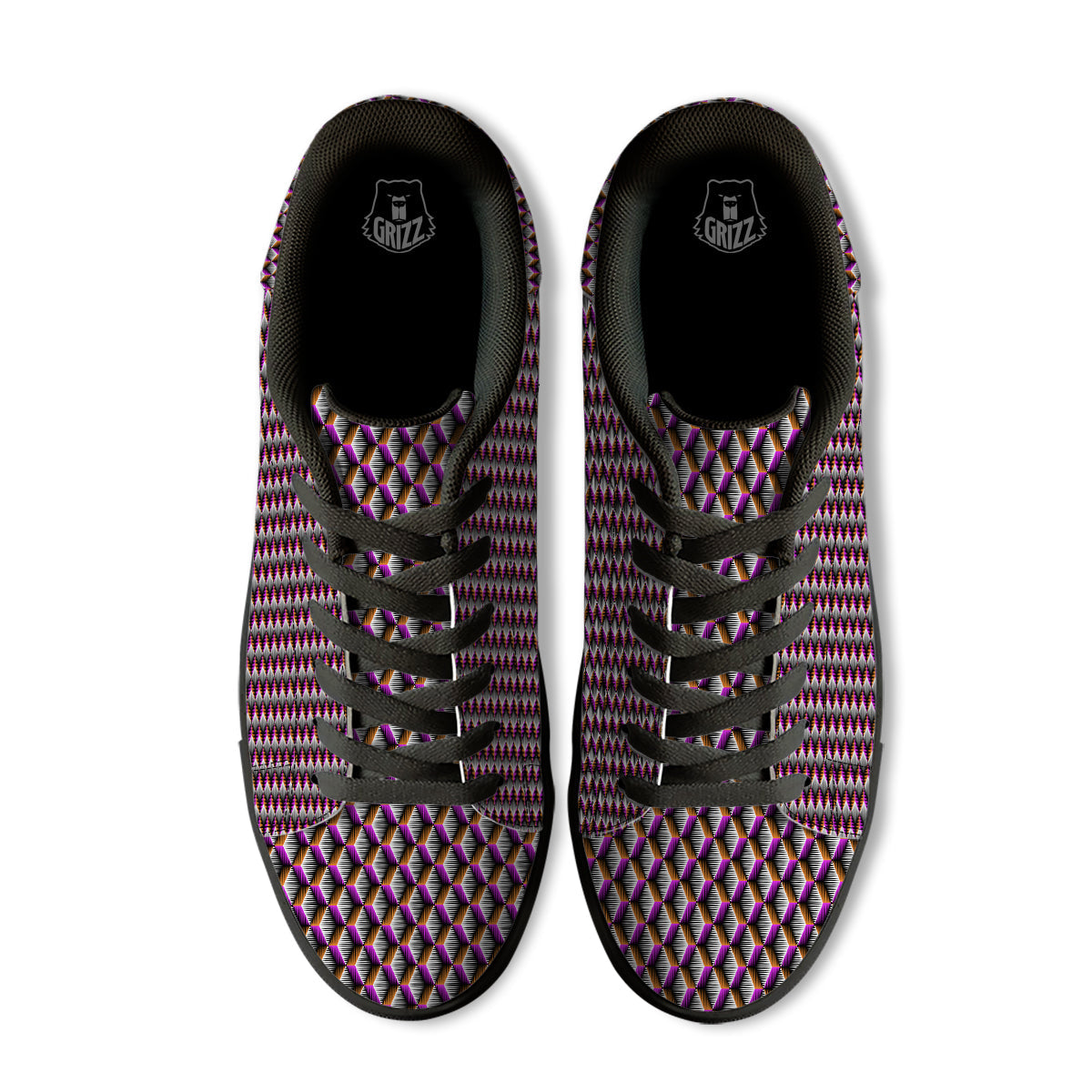 3D Rhombus Print Pattern Black Low Top Sneakers-grizzshop