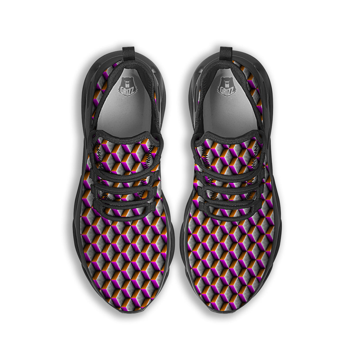 3D Rhombus Print Pattern Black Running Shoes-grizzshop