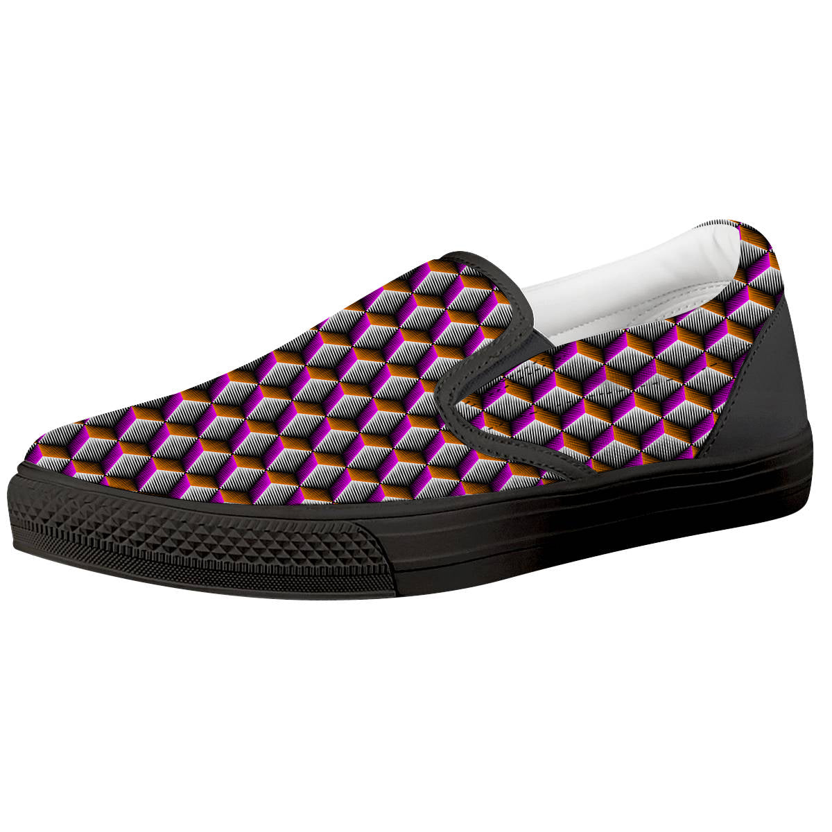 3D Rhombus Print Pattern Black Slip On Shoes-grizzshop