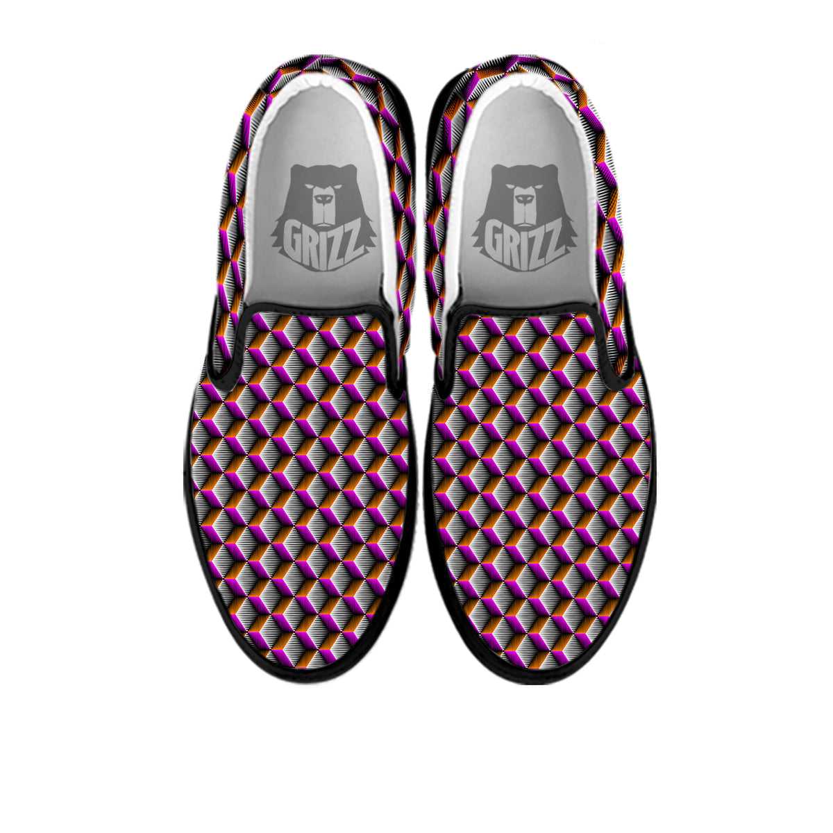 3D Rhombus Print Pattern Black Slip On Shoes-grizzshop