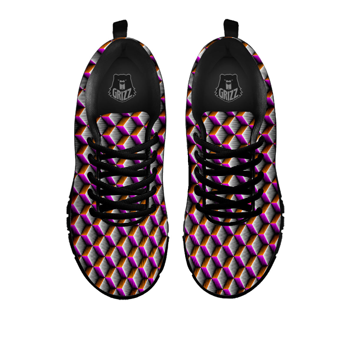 3D Rhombus Print Pattern Black Sneaker-grizzshop