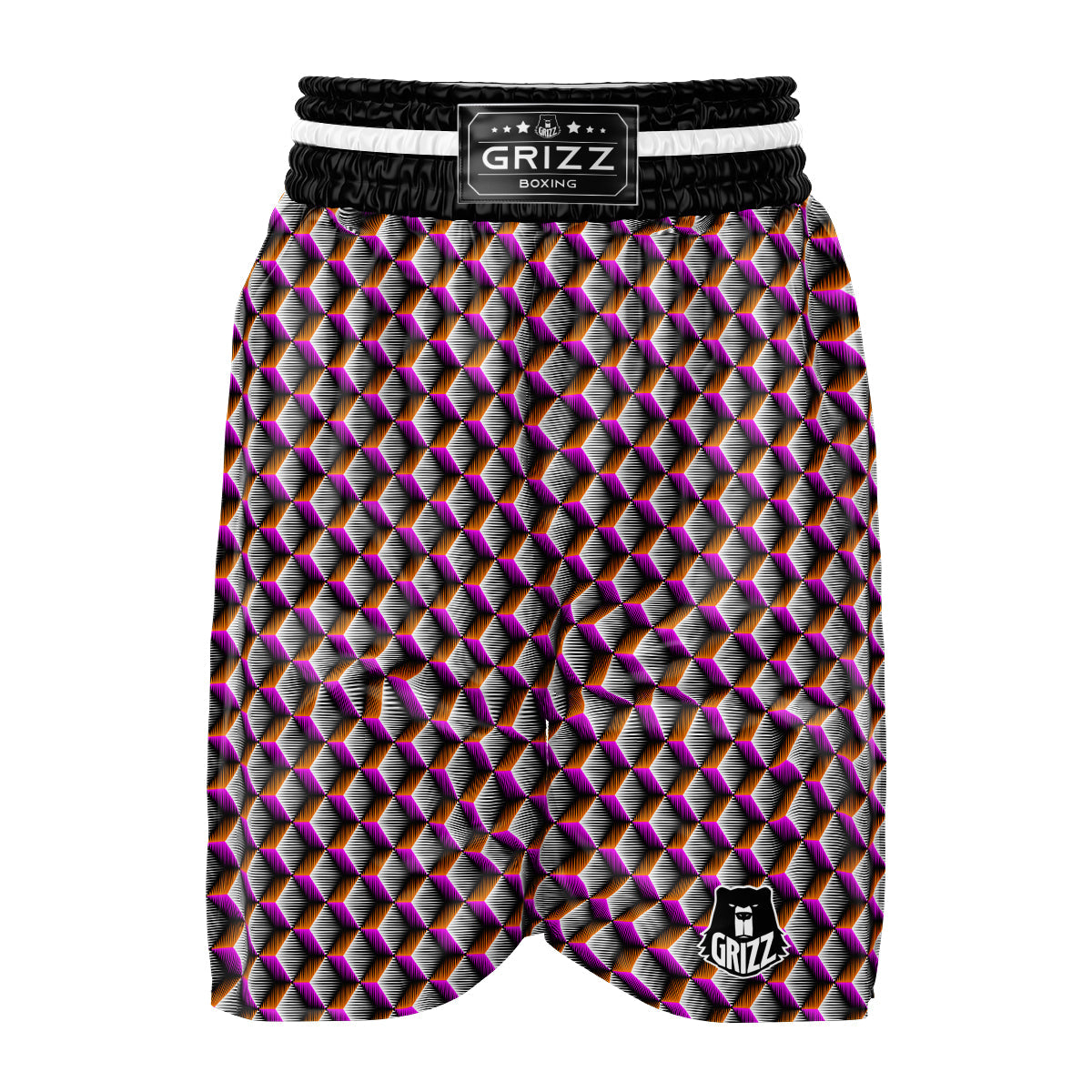 3D Rhombus Print Pattern Boxing Shorts-grizzshop