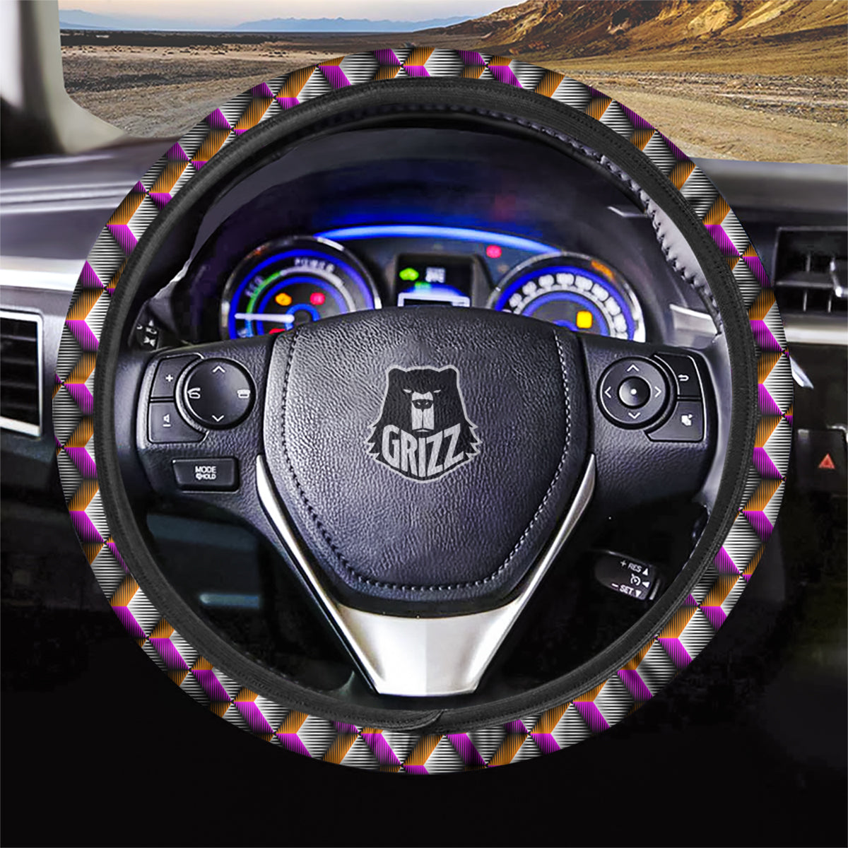 3D Rhombus Print Pattern Car Steering Wheel Cover-grizzshop
