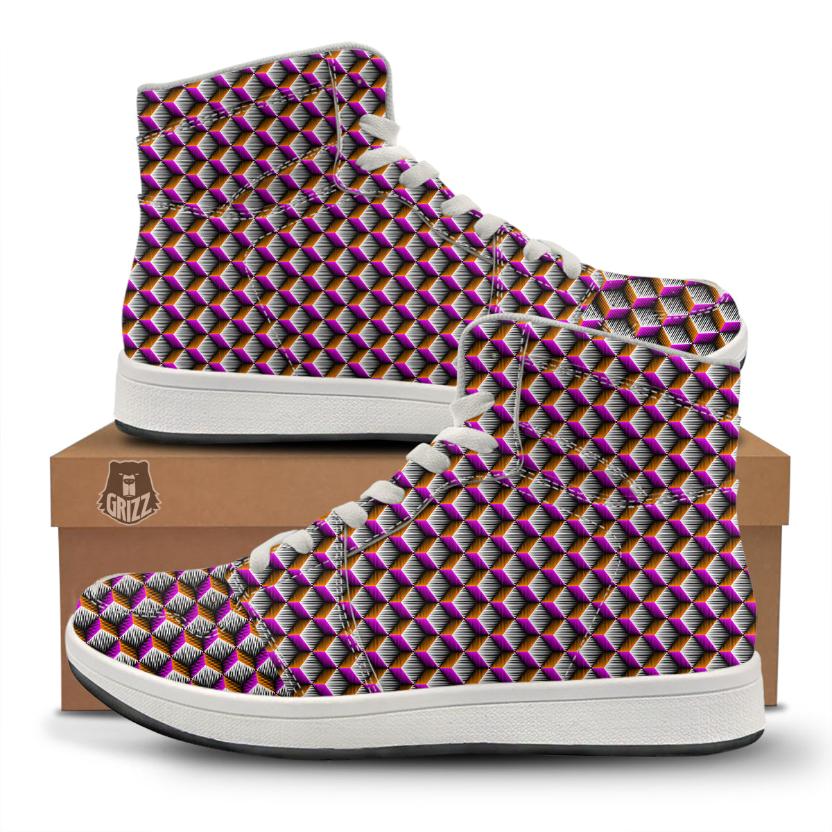 3D Rhombus Print Pattern High Top Sneakers-grizzshop