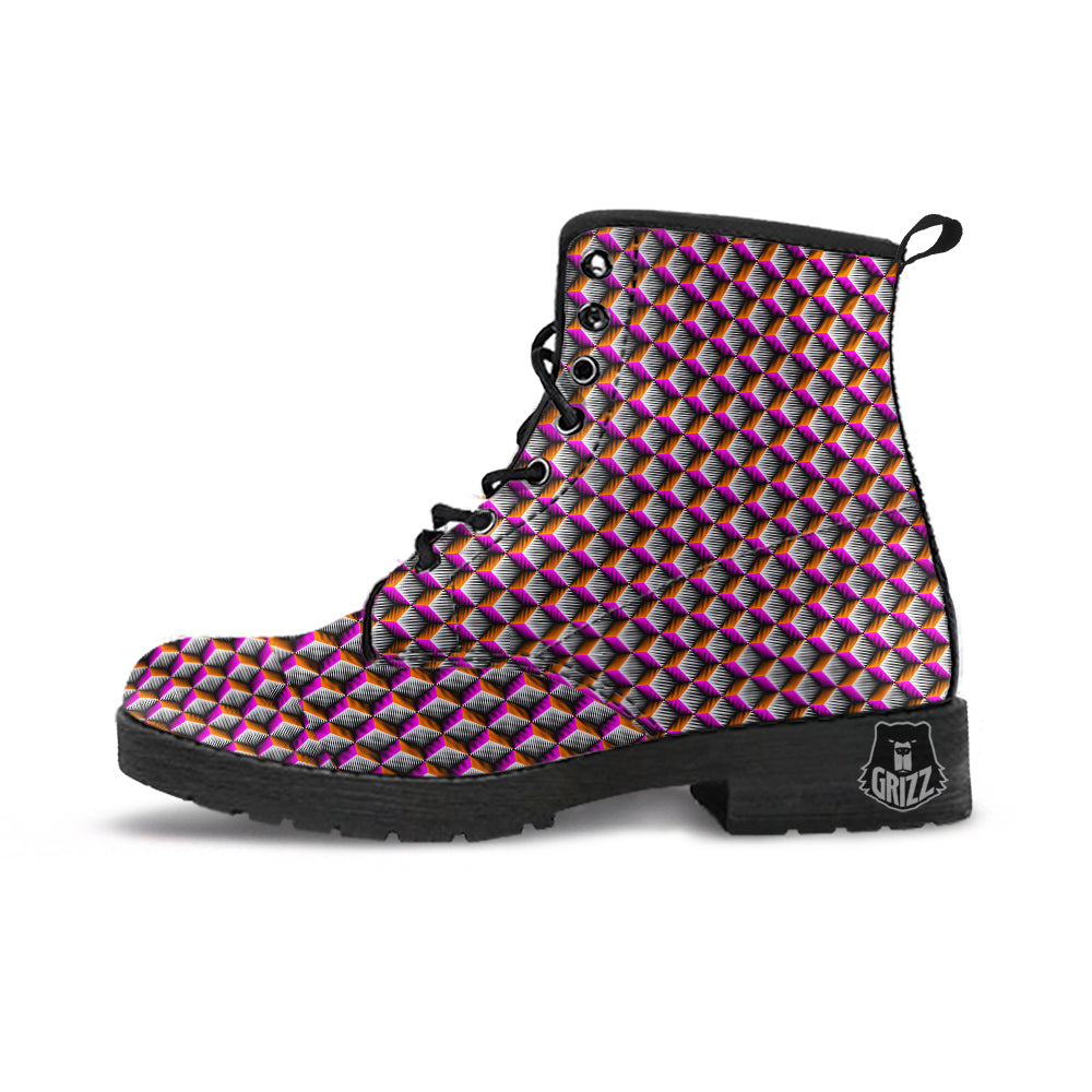 3D Rhombus Print Pattern Leather Boots-grizzshop