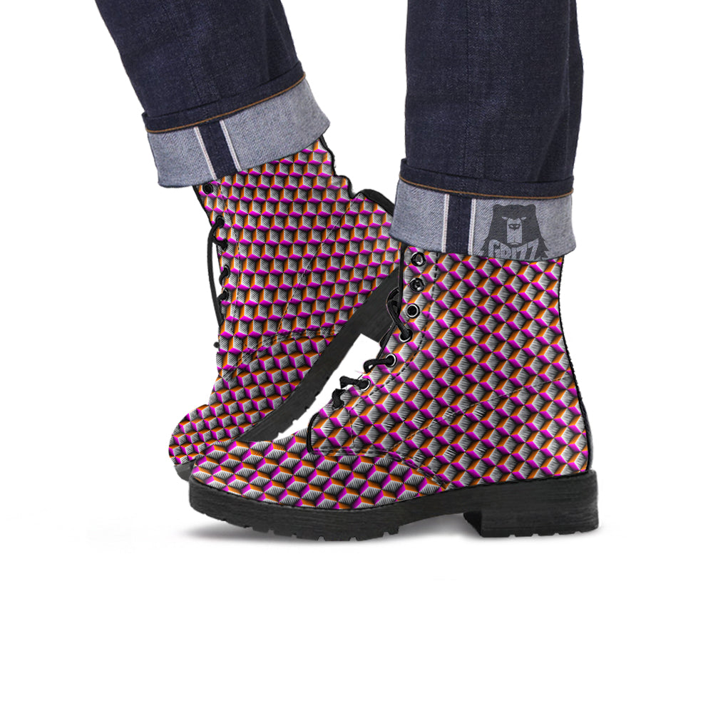 3D Rhombus Print Pattern Leather Boots-grizzshop