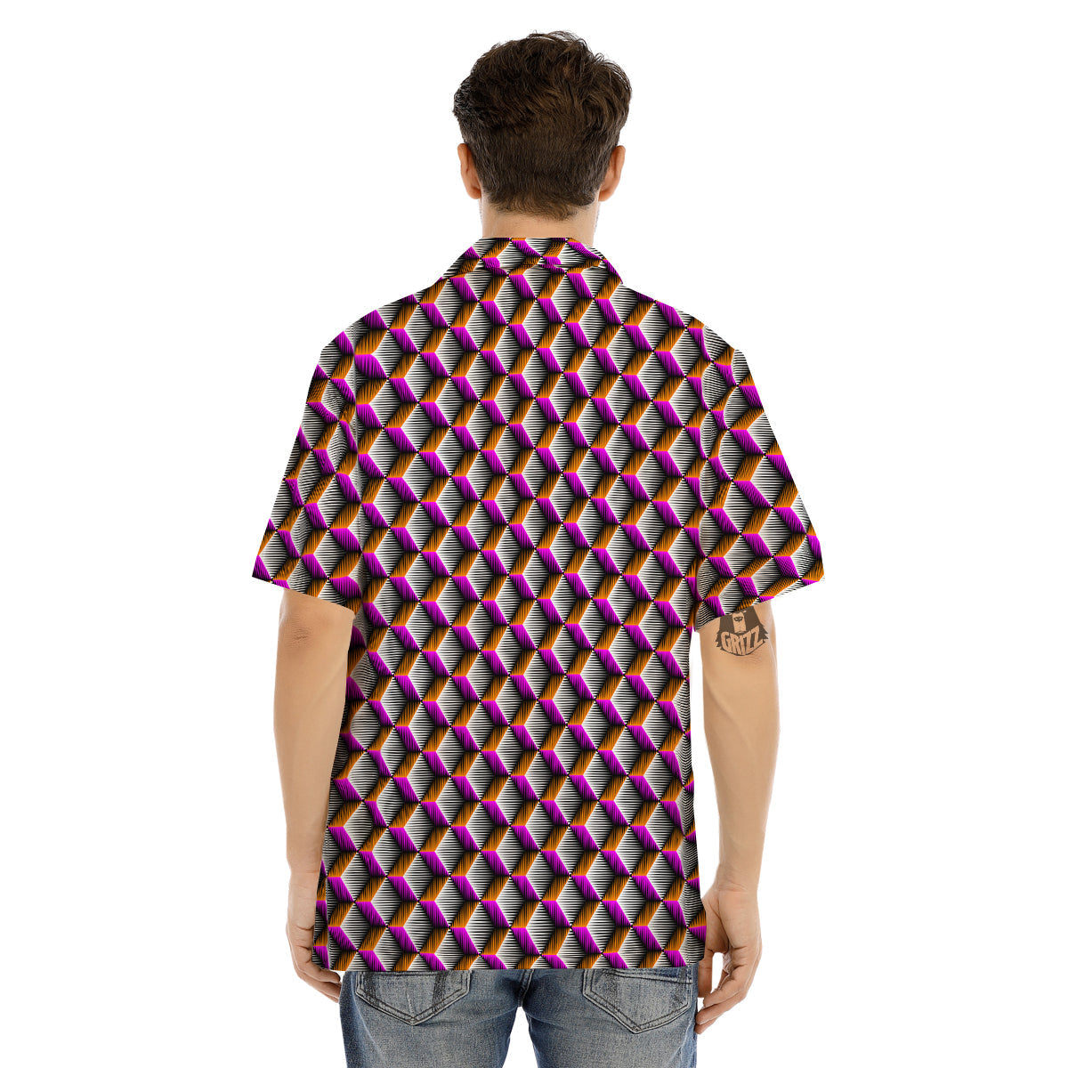 3D Rhombus Print Pattern Men's Hawaiian Shirt-grizzshop