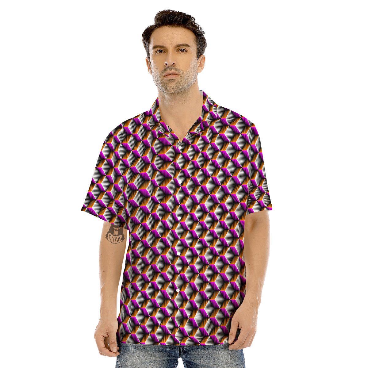 3D Rhombus Print Pattern Men's Hawaiian Shirt-grizzshop