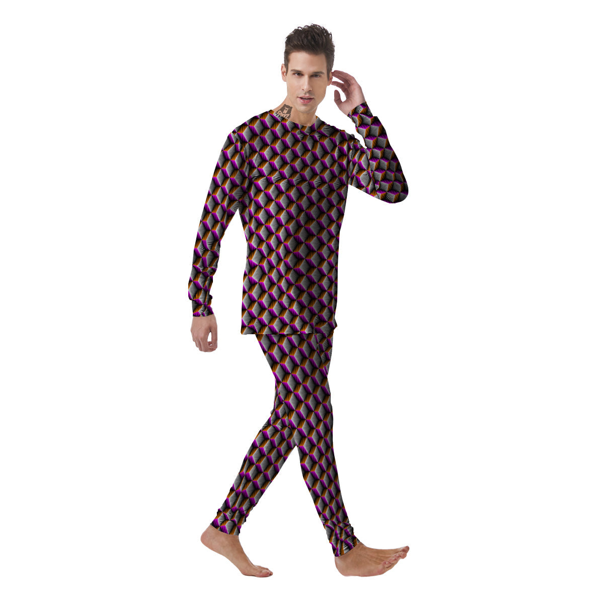 3D Rhombus Print Pattern Men's Pajamas-grizzshop