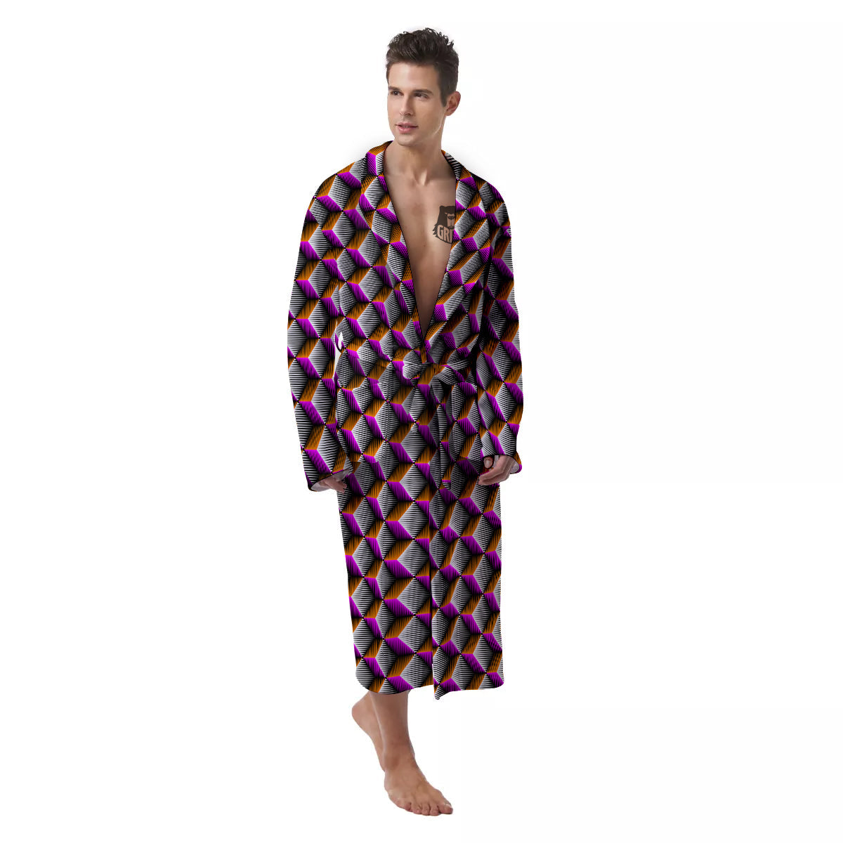 3D Rhombus Print Pattern Men's Robe-grizzshop