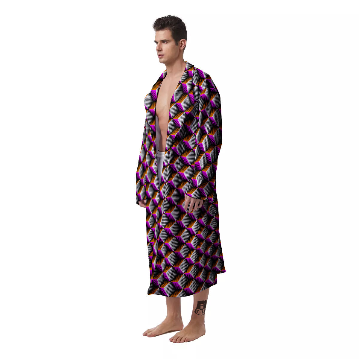 3D Rhombus Print Pattern Men's Robe-grizzshop