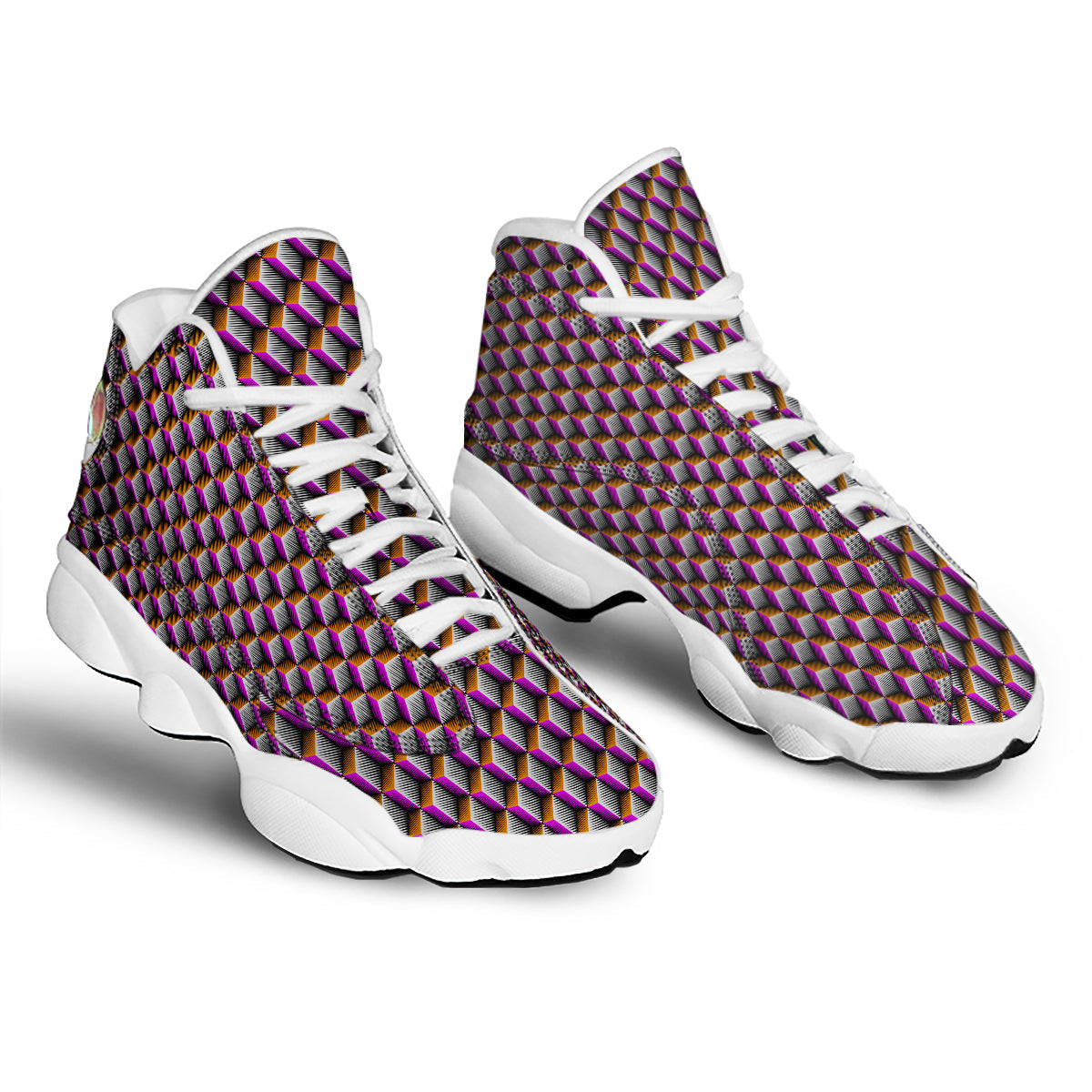 3D Rhombus Print Pattern White Basketball Shoes-grizzshop