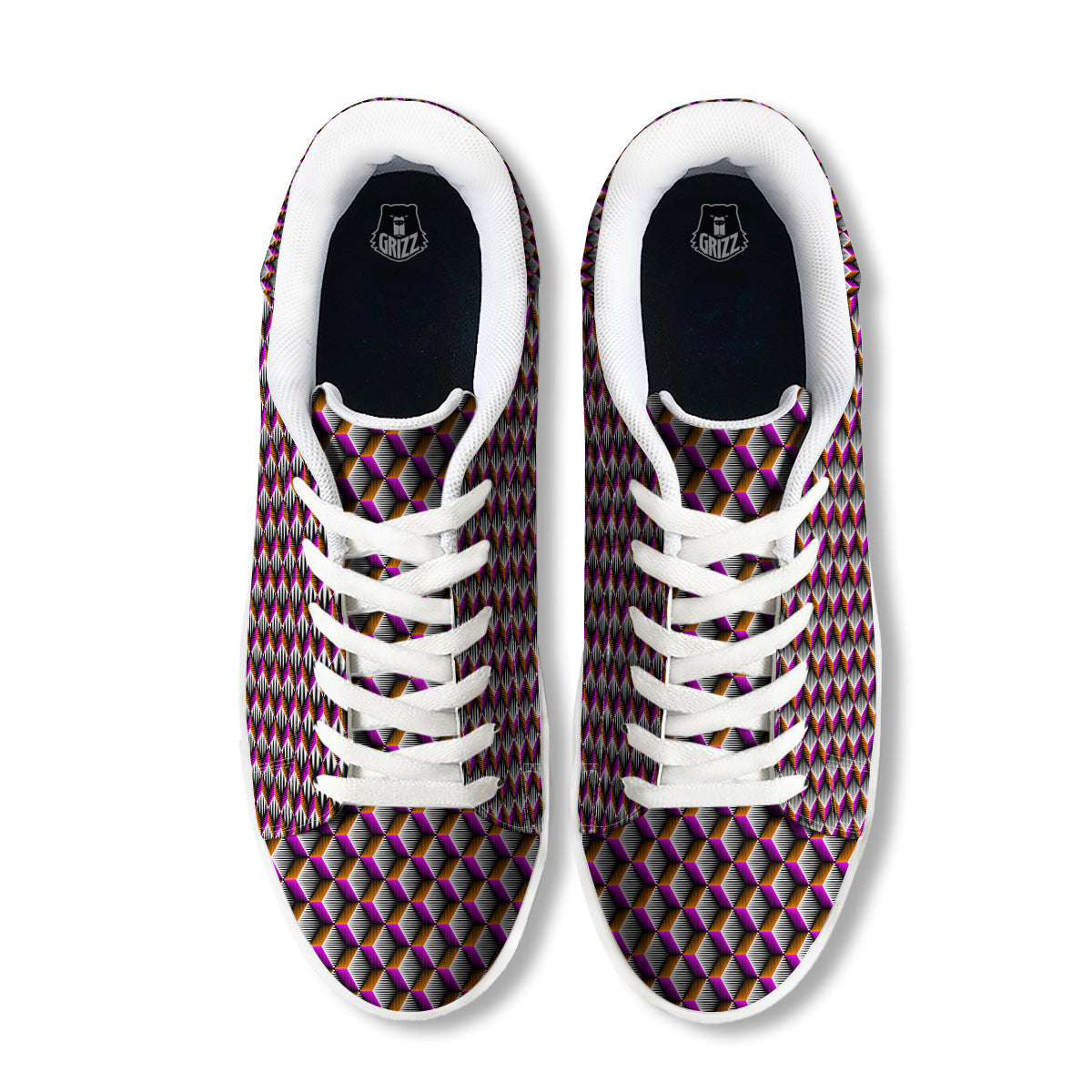 3D Rhombus Print Pattern White Low Top Sneakers-grizzshop