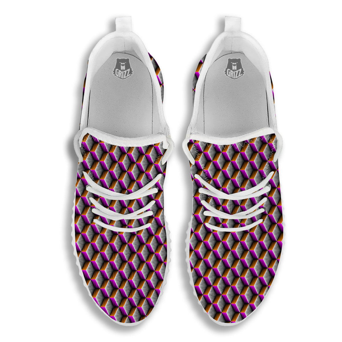 3D Rhombus Print Pattern White Walking Shoes-grizzshop